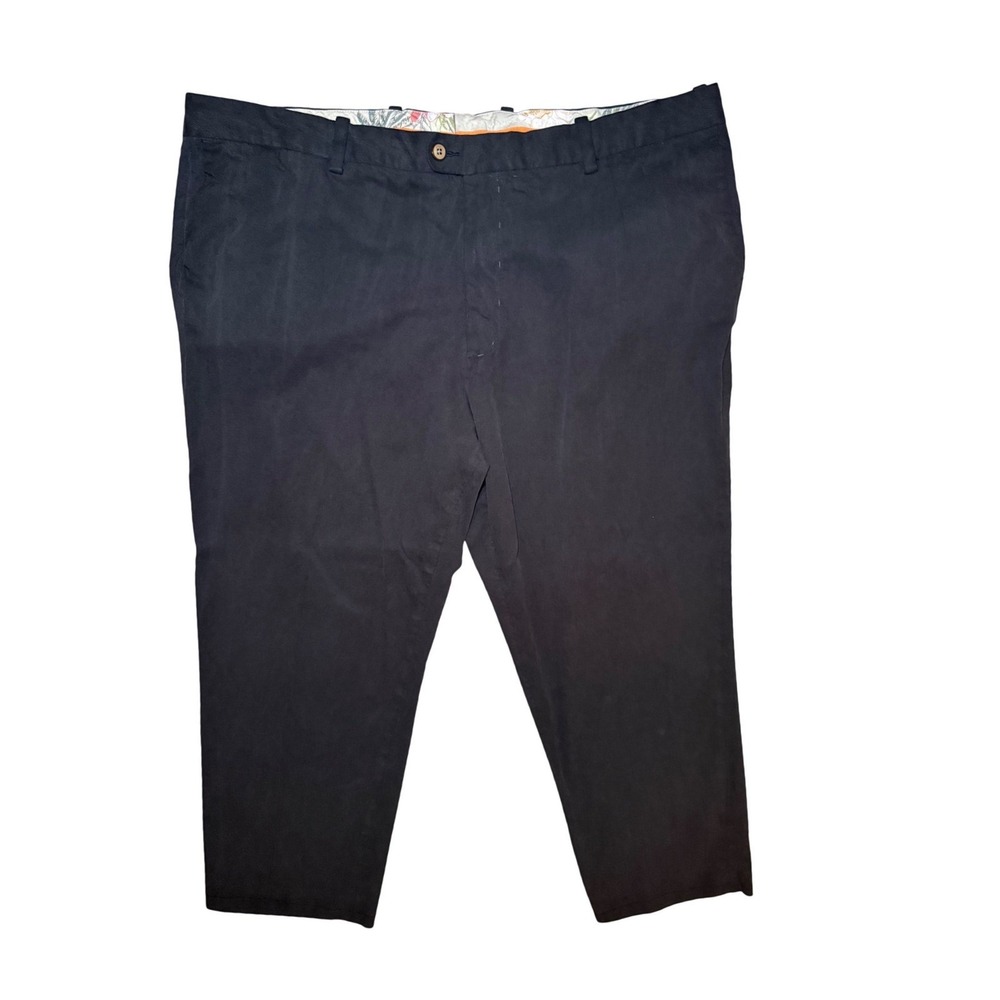 Tommy Bahama Black Trousers Men Size 44x32 Silk Cotton Flat Front Straight Leg